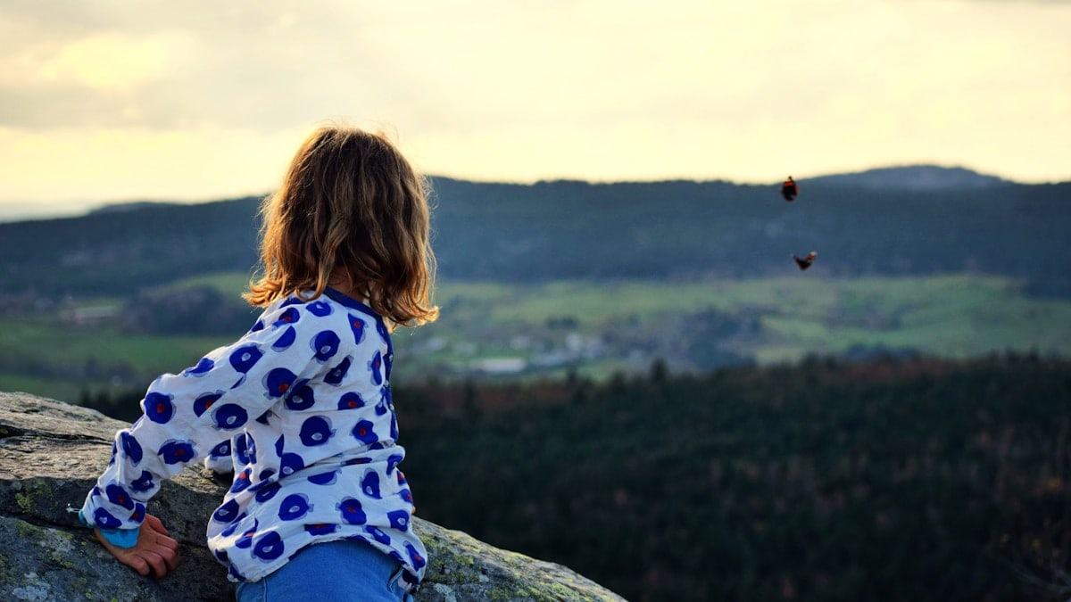 A little girl that is standing on a rock